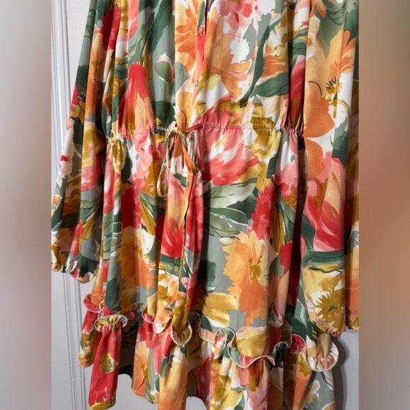 Jodifl Floral Watercolor Blooms Dress Long Sleeves Ruffle Boho Poet Size Large - Picture 3 of 16